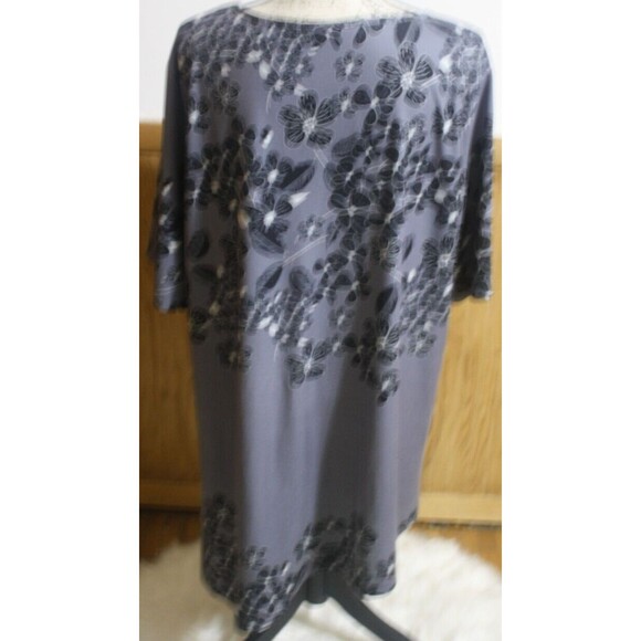 Azalea Women Gray & Black Flower Asymetrical Hem Casual Dress Plus2X SS Knit GUC - Picture 6 of 9